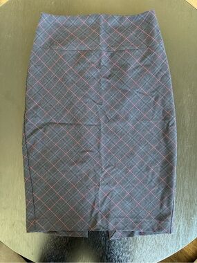 Express Navy Pencil Skirt with Pink Windowpane